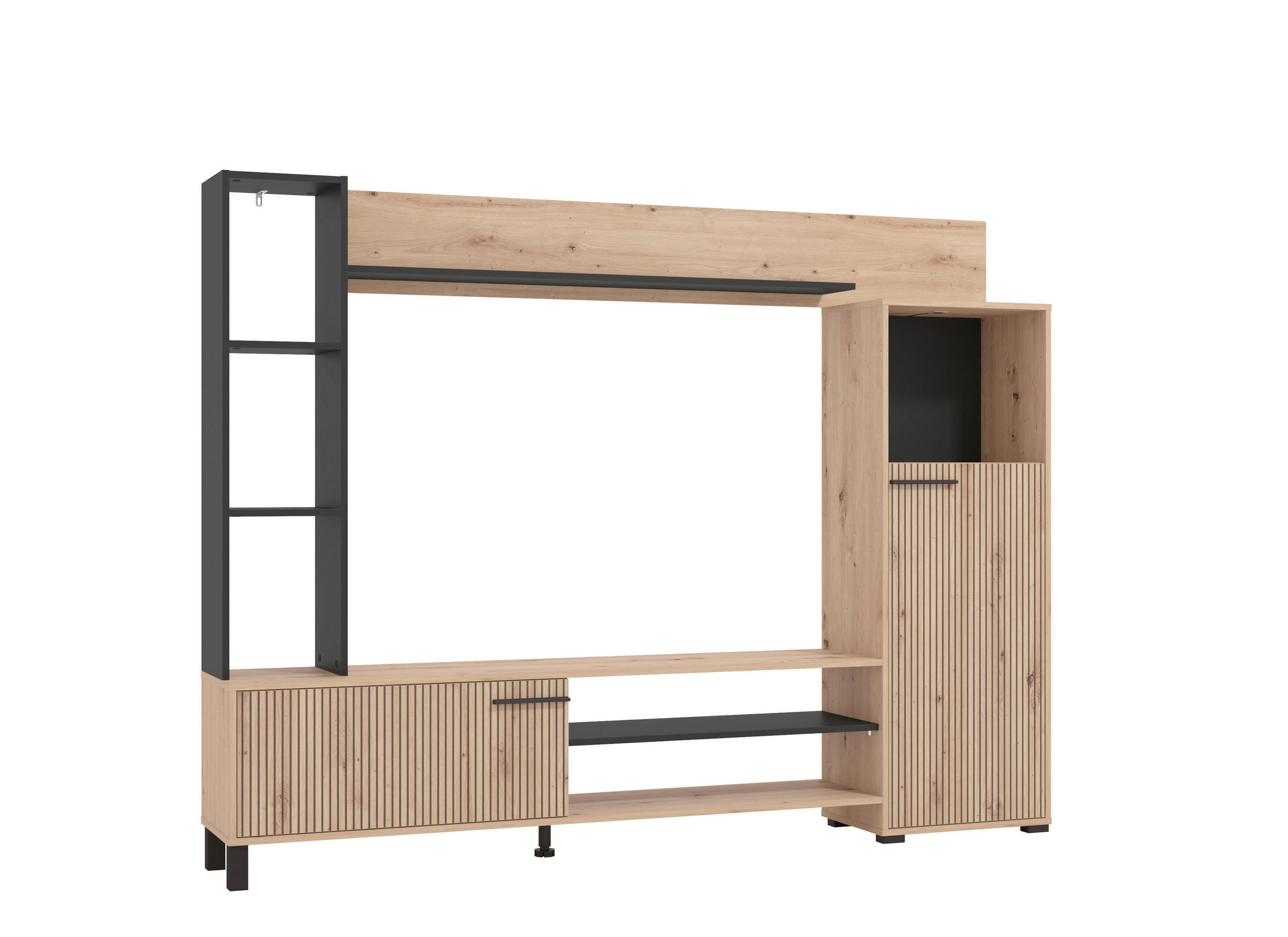 WOHNWAND  in Eiche Artisan  207,5/157,5/33 cm  - Schwarz/Eiche Artisan, KONVENTIONELL, Holzwerkstoff/Metall (207,5/157,5/33cm) - Carryhome