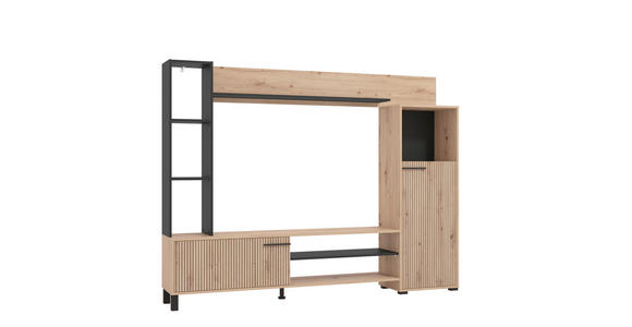 WOHNWAND  in Eiche Artisan  207,5/157,5/33 cm  - Schwarz/Eiche Artisan, KONVENTIONELL, Holzwerkstoff/Metall (207,5/157,5/33cm) - Carryhome