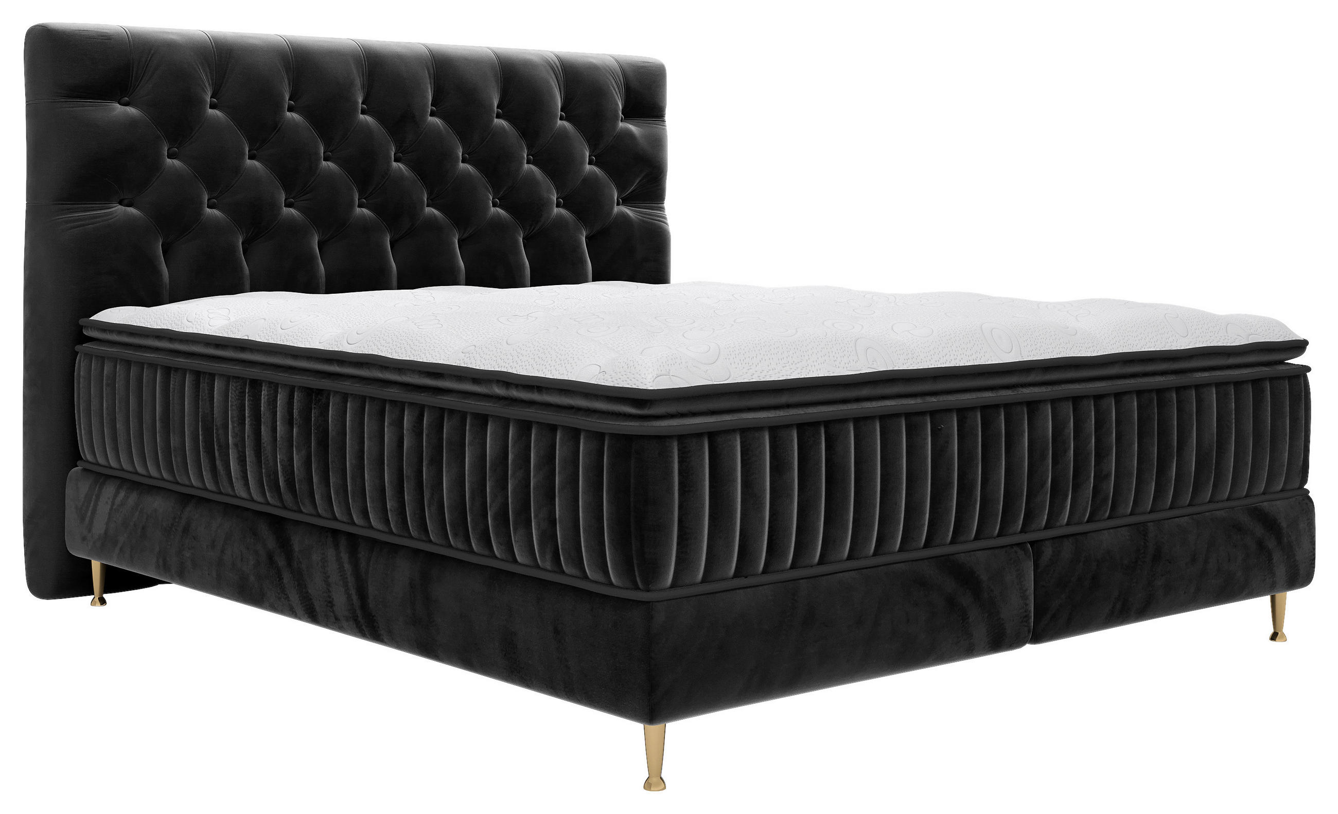 BOXSPRINGBETT 180/200 cm,  in Schwarz, Matratze, gepolstertes Kopfteil, Topper,  - Goldfarben/Schwarz, Design, Textil/Metall (180/200cm) - Boxxx