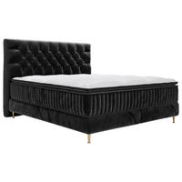 BOXSPRINGBETT 180/200 cm,  in Schwarz, Matratze, gepolstertes Kopfteil, Topper,  - Goldfarben/Schwarz, Design, Textil/Metall (180/200cm) - Boxxx