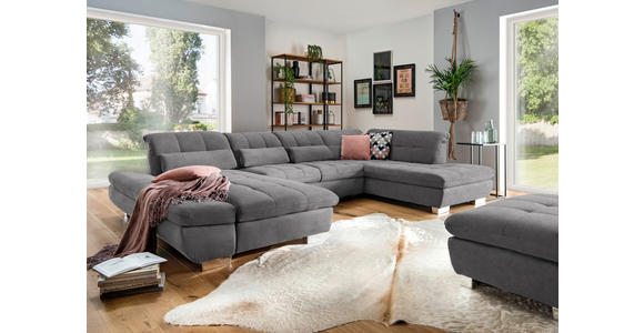 WOHNLANDSCHAFT  in Mikrofaser Grau  - Chromfarben/Grau, Design, Kunststoff/Textil (204/350/211cm) - Xora