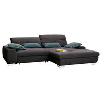 ECKSOFA Dunkelgrau Flachgewebe Rücken echt, Kopfteilverstellung, Sitztiefenverstellung  - Chromfarben/Dunkelgrau, Design, Textil/Metall (276/198cm) - SetOne by Musterring
