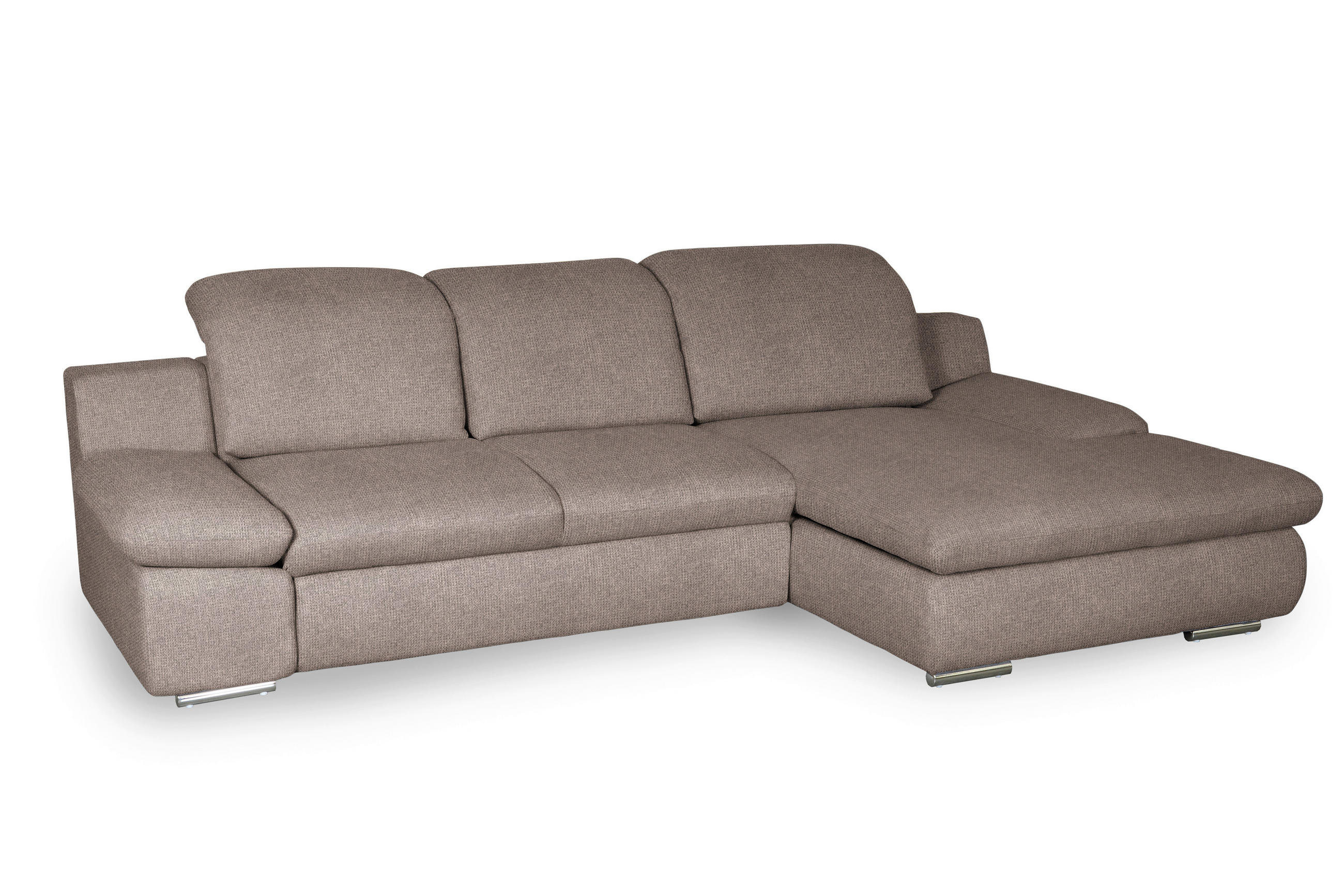 ECKSOFA Taupe Chenille - Taupe/Chromfarben, Design, Textil/Metall (286/165cm) - Livetastic