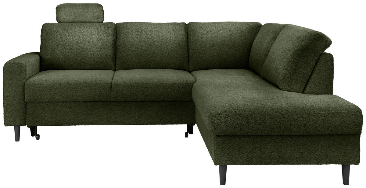 ECKSCHLAFSOFA in Dunkelgrün Textil   - Dunkelgrün/Schwarz, Modern, Holz/Textil (242/200cm) - Livetastic
