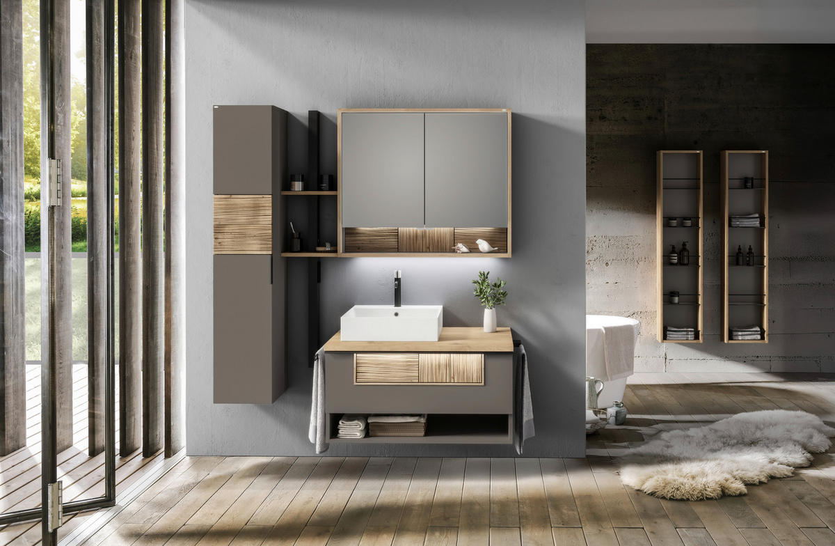 BADEZIMMER 3-teilig  in 128,5 cm  - Wildeiche/Schwarz, LIFESTYLE, Glas/Holz (128,5cm) - Voglauer