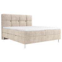 BOXBETT 180/200 cm,  in Beige, gepolstertes Kopfteil, Bettkasten, Topper, H3 = fest  - Chromfarben/Beige, Modern, Holz/Holzwerkstoff (180/200cm) - Esposa
