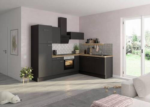 ECKKÜCHE 270/200 cm  in Anthrazit  - Edelstahlfarben/Eichefarben, Basics, Holzwerkstoff/Metall (270/200cm) - Optifit