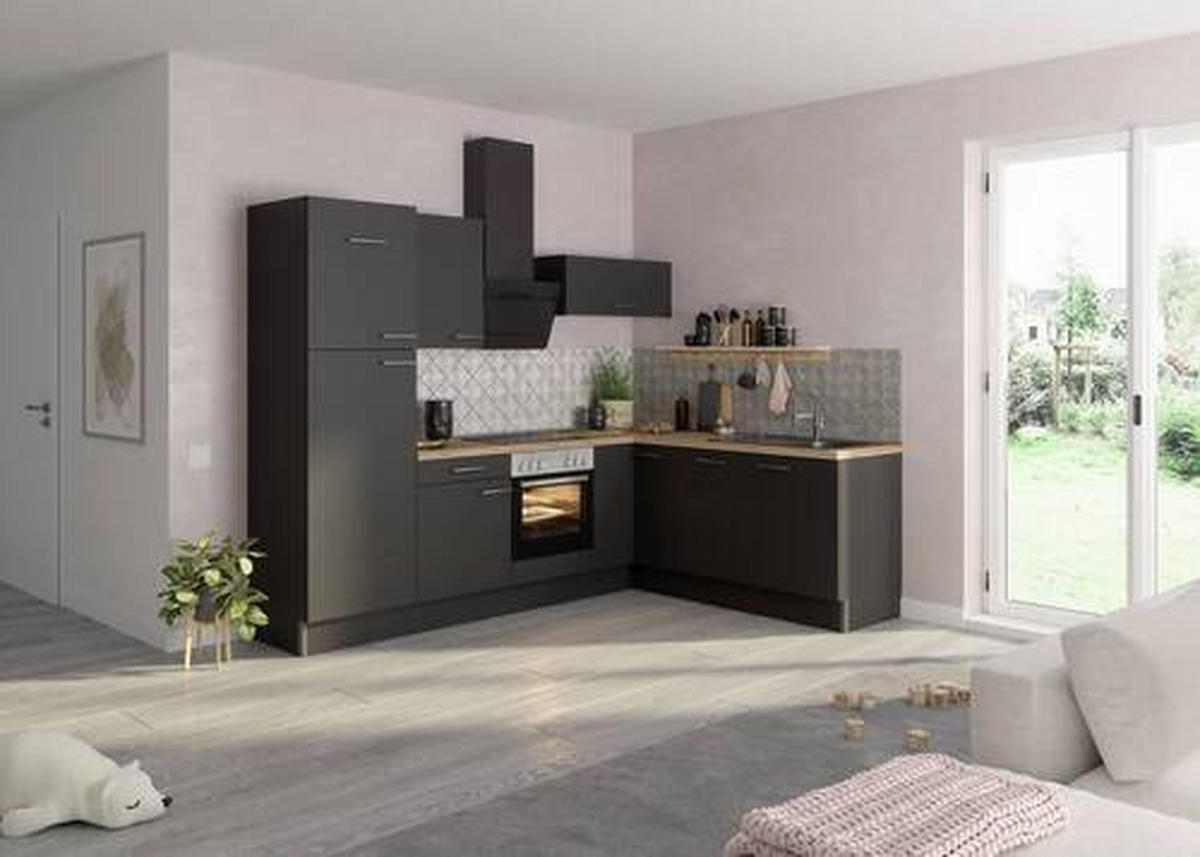 ECKKÜCHE 270/200 cm  in Anthrazit  - Edelstahlfarben/Eichefarben, Basics, Holzwerkstoff/Metall (270/200cm) - Optifit