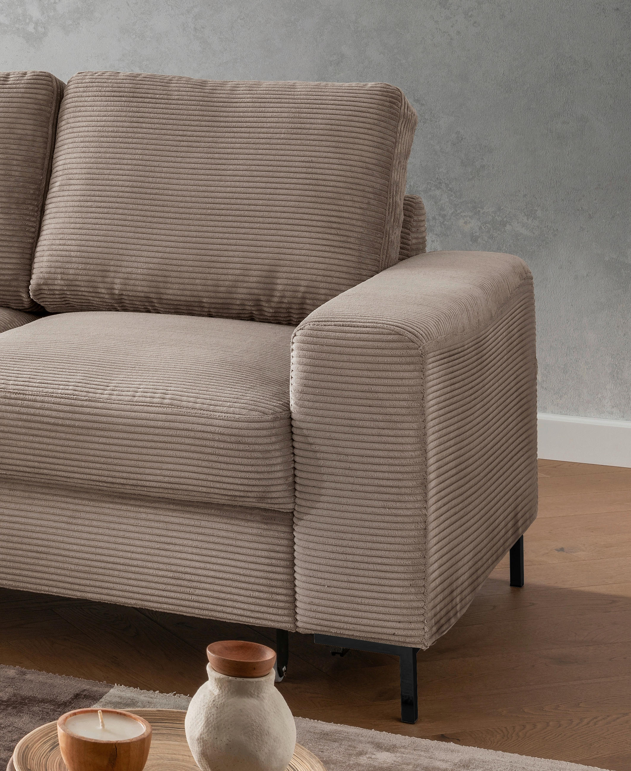 Thumbnail - Livetastic Eckschlafsofa, Graubraun, Textil, Uni, 4-Sitzer, Füllung: Schaumstoff, 237x143 cm, Made in EU, Rücken echt, W...