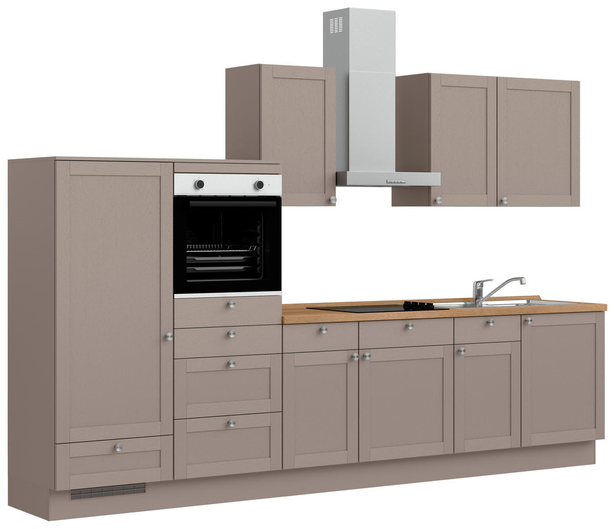 KÜCHENBLOCK Frame 330 cm  in Eichefarben, Beigebraun  - Edelstahlfarben/Eichefarben, MODERN, Holzwerkstoff/Metall (330cm) - Nobilia