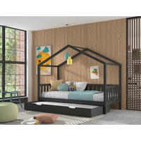 HAUSBETT 90/200 cm,  in Anthrazit, Rollrost, Bettschublade  - Anthrazit, ROMANTIK / LANDHAUS, Holz (90/200cm) - Vipack