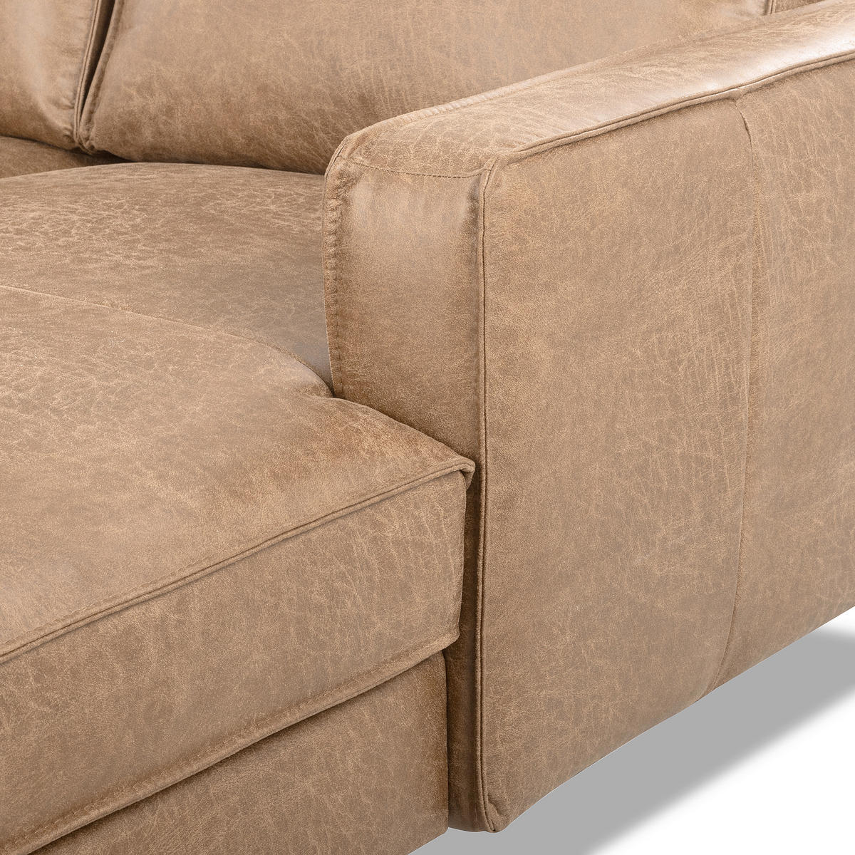 ECKSOFA Sandfarben Echtleder Lederlook Bettkasten, Schlaffunktion, Rücken echt  - Sandfarben/Schwarz, Design, Leder/Textil (166/238cm) - Livetastic