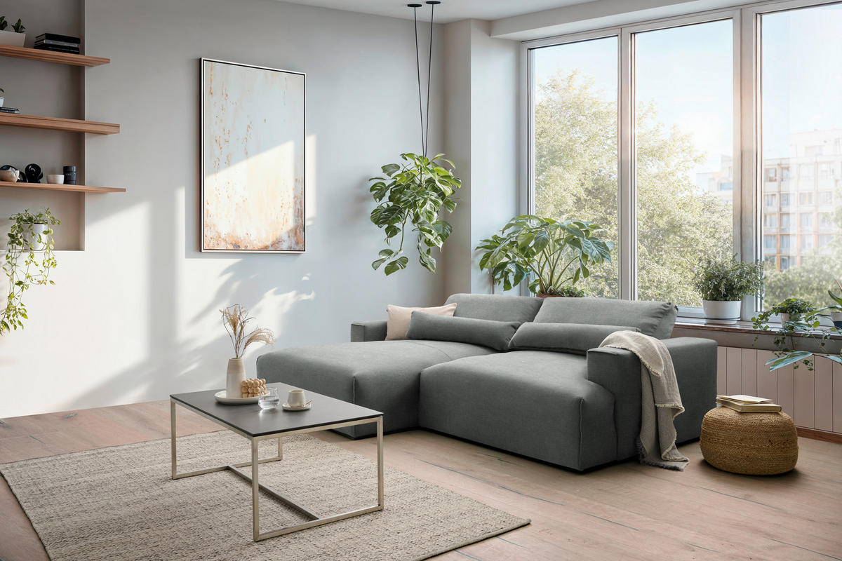 ECKSOFA Struktur Grau  - Schwarz/Grau, Design, Kunststoff/Textil (187/267cm) - Stylife