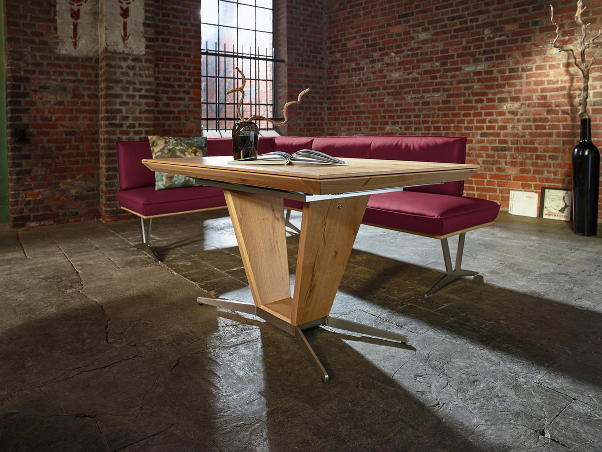 ECKBANK 162/237 cm  in Weinrot  - Edelstahlfarben/Beige, Design, Leder/Holz (162/237cm) - Ambiente