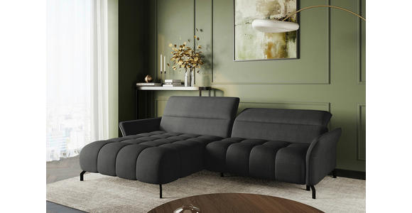 ECKSOFA Anthrazit Flachgewebe Rücken echt, Kopfteilverstellung, Sitztiefenverstellung  - Anthrazit/Schwarz, KONVENTIONELL, Textil/Metall (175/272cm) - Carryhome