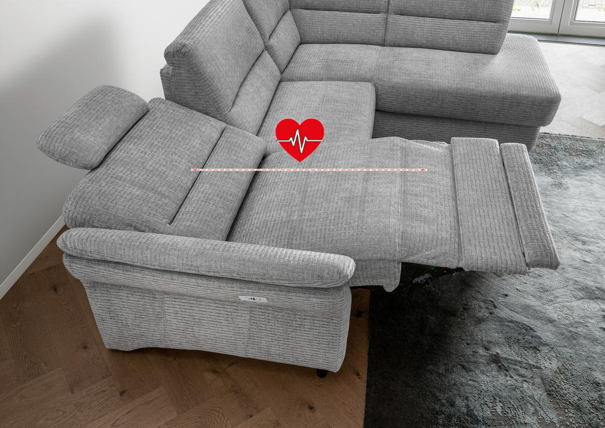 ECKSOFA in Mikrofaser Grau  - Weiss/Schwarz, Modern, Holz/Textil (266/190cm) - Livetastic