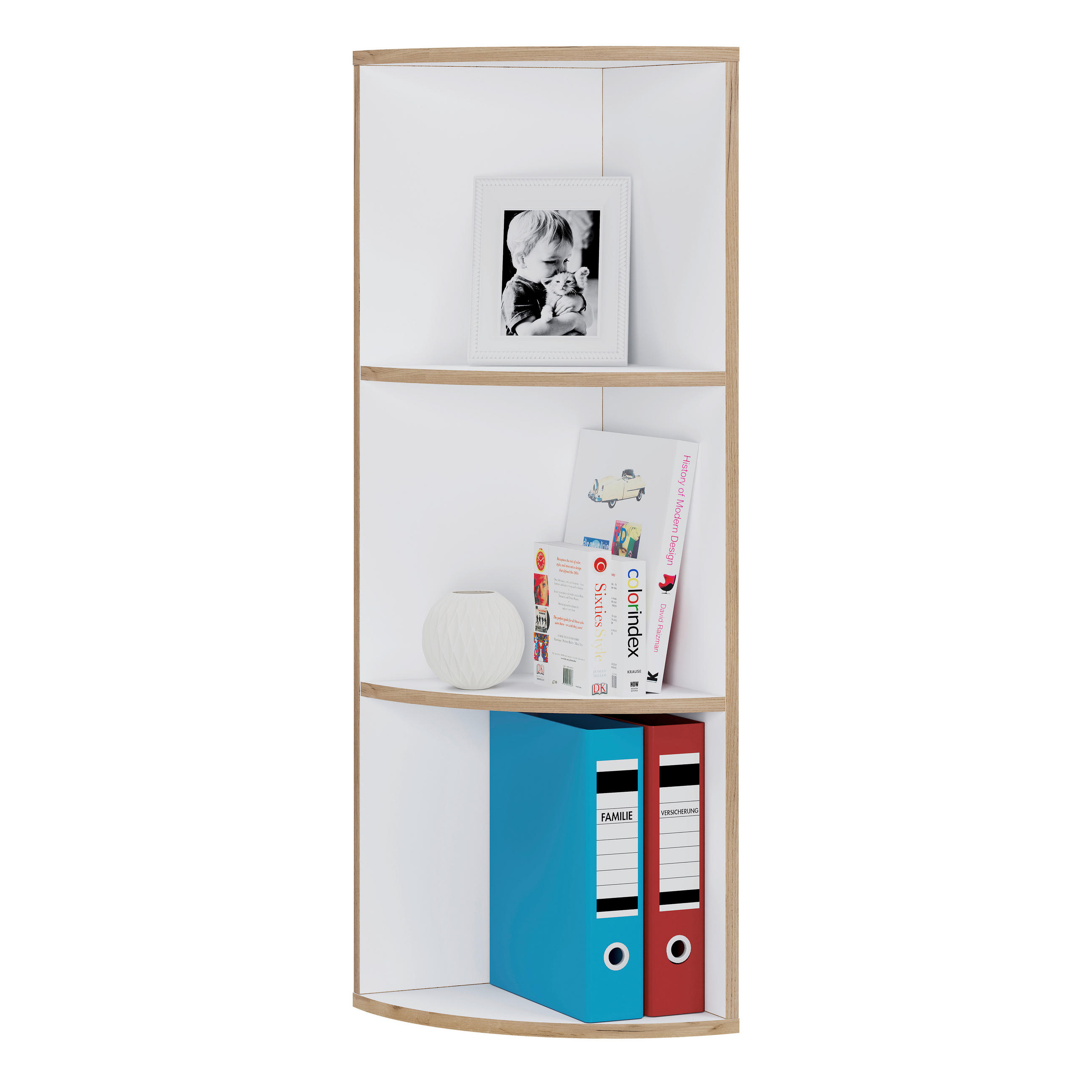 Etajeră De Colț 33/100/33 cm, alb, stejar miere,  - stejar miere/alb, Design, plastic/material pe bază de lemn (33/100/33cm) - Livetastic