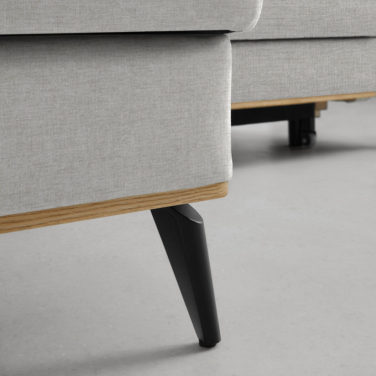 ECKSOFA in Chenille Beige  - Beige/Schwarz, Konventionell, Holz/Textil (167/234cm) - MID.YOU
