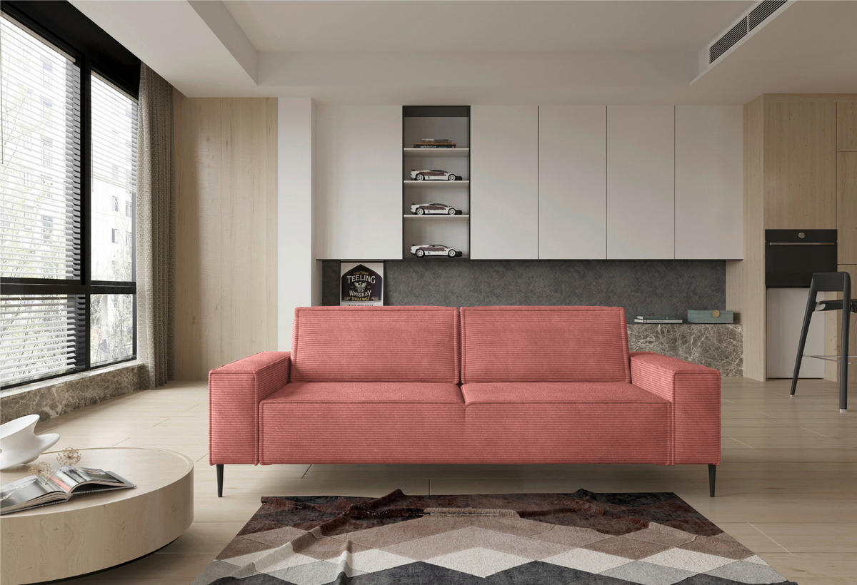 SCHLAFSOFA in Webstoff Rosa  - Schwarz/Rosa, Design, Textil/Metall (240/89/103cm) - Ti'me
