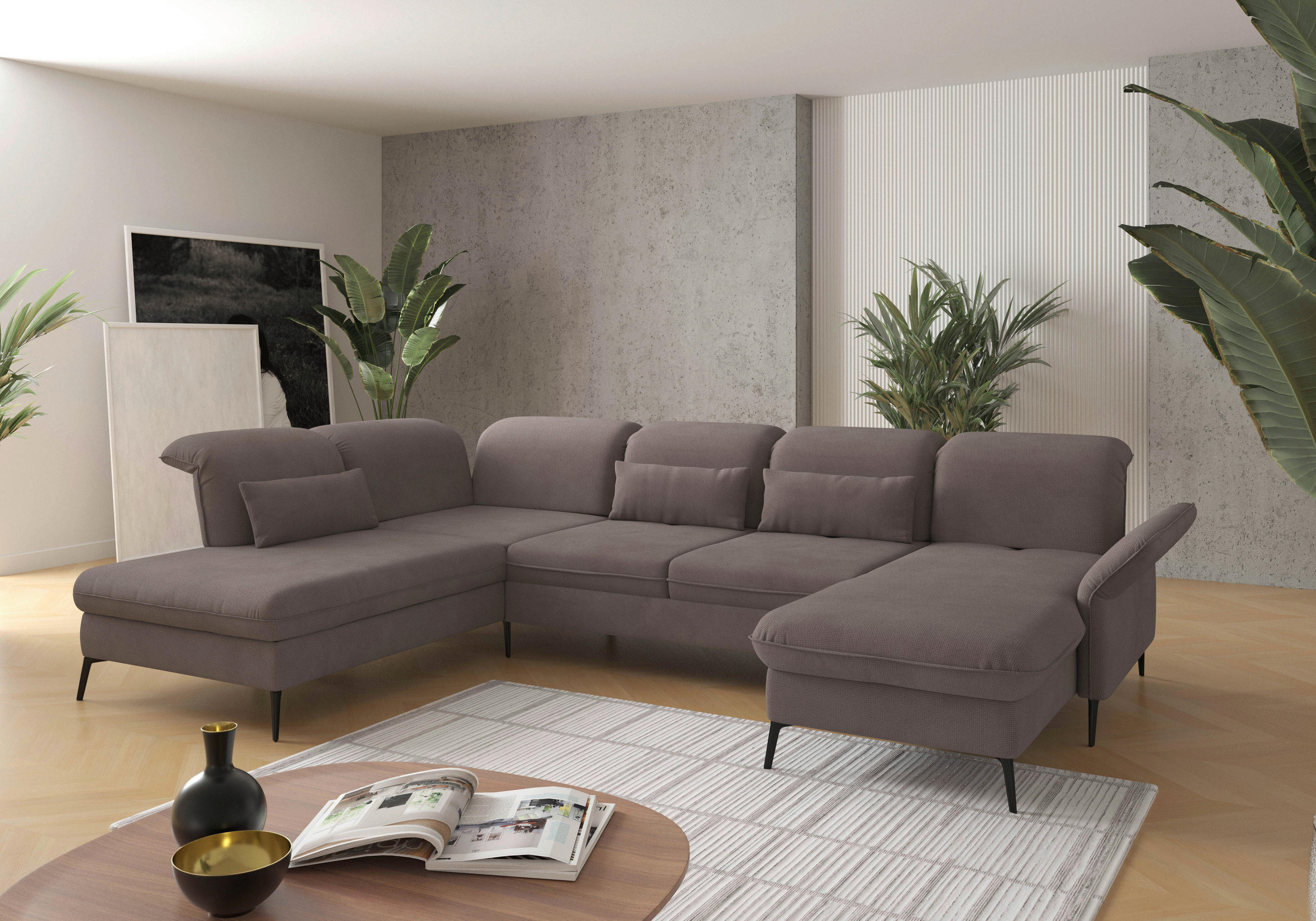 WOHNLANDSCHAFT in Flachgewebe Taupe  - Taupe/Schwarz, KONVENTIONELL, Textil/Metall (231/359/198cm) - Sit & More