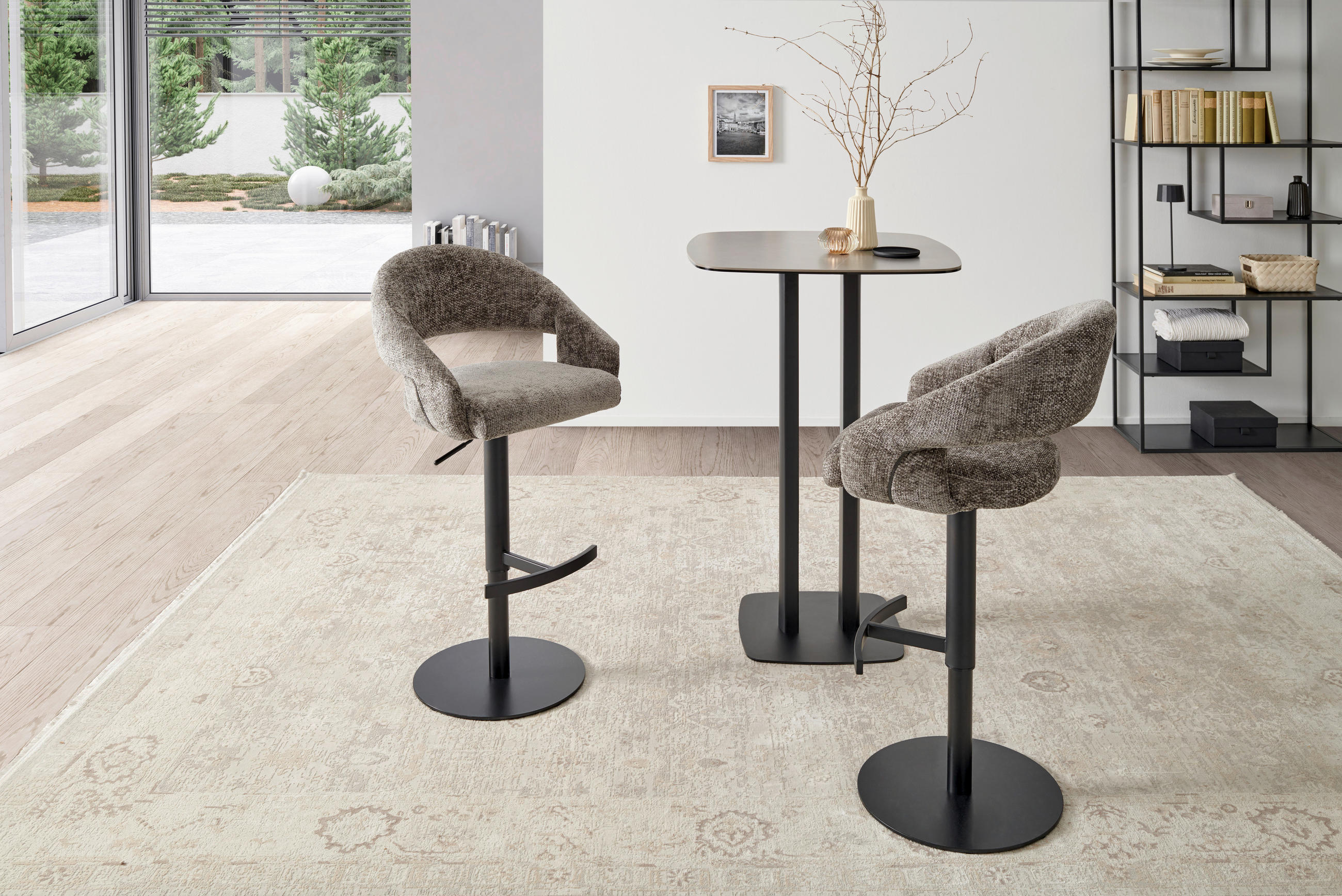 BARHOCKER Webstoff Grau, Schwarz Eisen Sitzfläche 360° drehbar  - Schwarz/Grau, KONVENTIONELL, Textil/Metall (56,5/87-112/57,5cm) - Livetastic