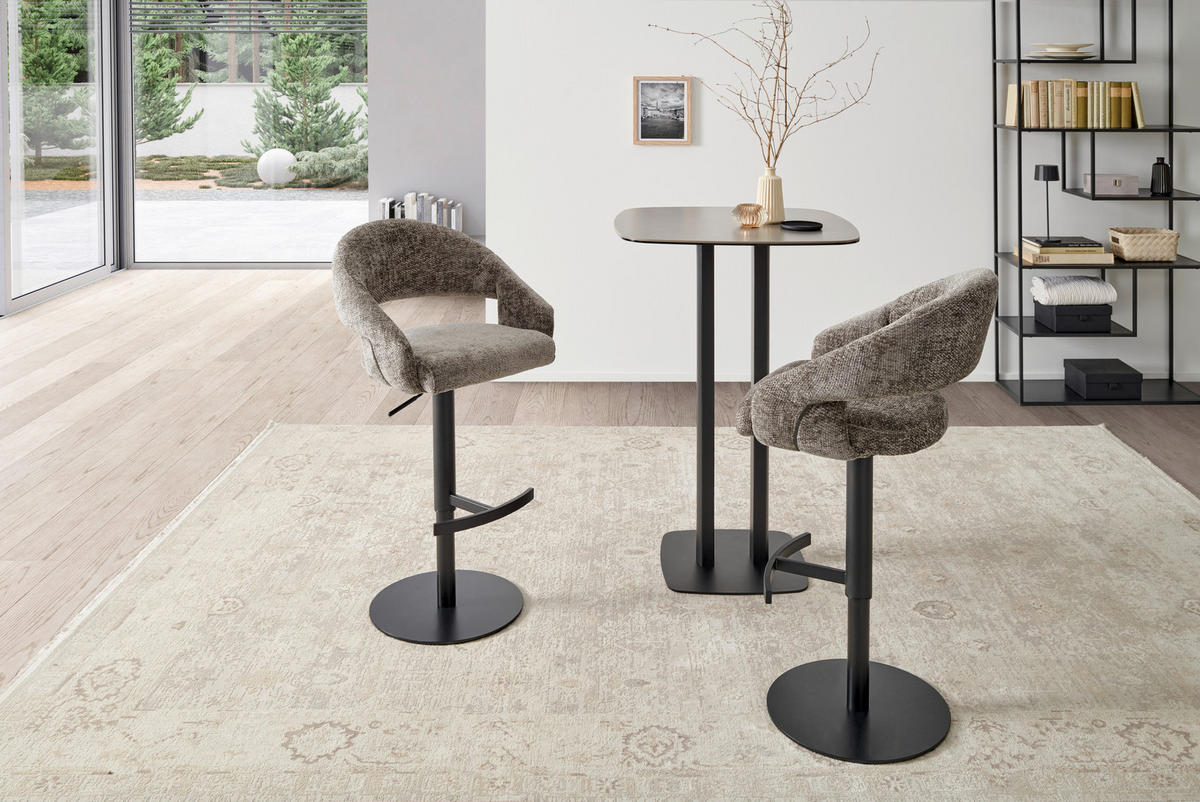 BARHOCKER Webstoff Grau, Schwarz Eisen Sitzfläche 360° drehbar  - Schwarz/Grau, KONVENTIONELL, Textil/Metall (56,5/87-112/57,5cm) - Livetastic