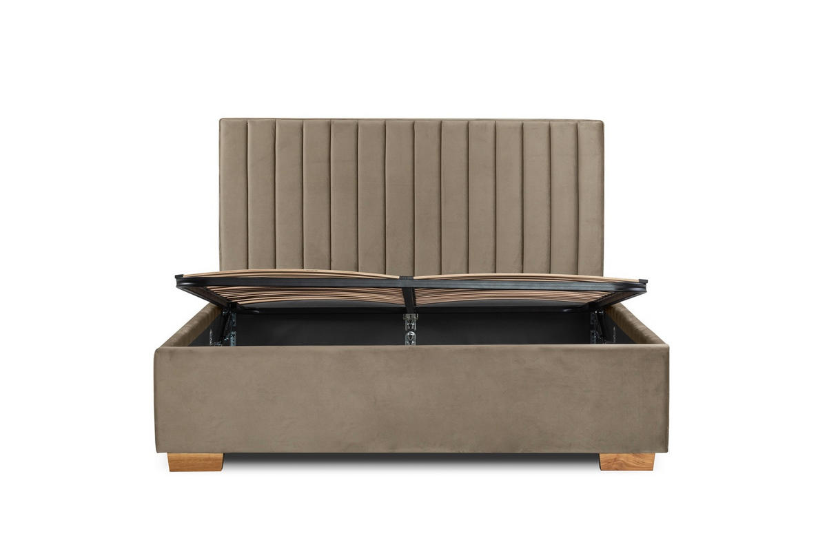 Pat Tapițat, 140/200 cm, bej - bej/culoare lemn stejar, Basics, metal/lemn (140/200cm) - Carryhome