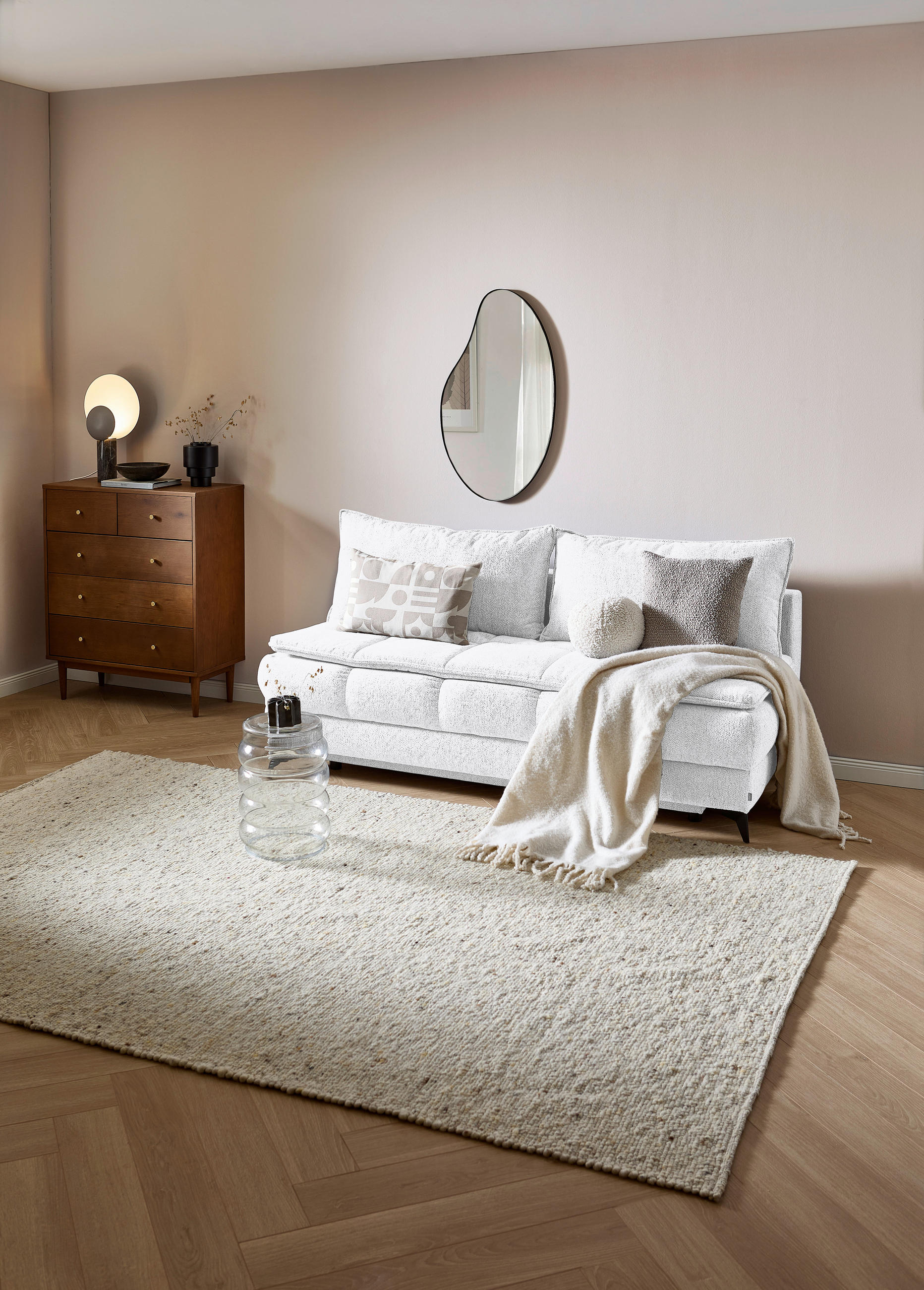 SCHLAFSOFA in Textil Weiss  - Weiss/Schwarz, Design, Textil/Metall (197/95/92cm) - Stylife