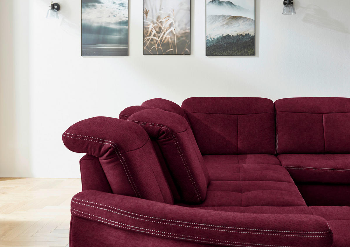WOHNLANDSCHAFT in Mikrofaser Bordeaux  - Wildeiche/Bordeaux, Konventionell, Holz/Textil (185/343/243cm) - Voleo