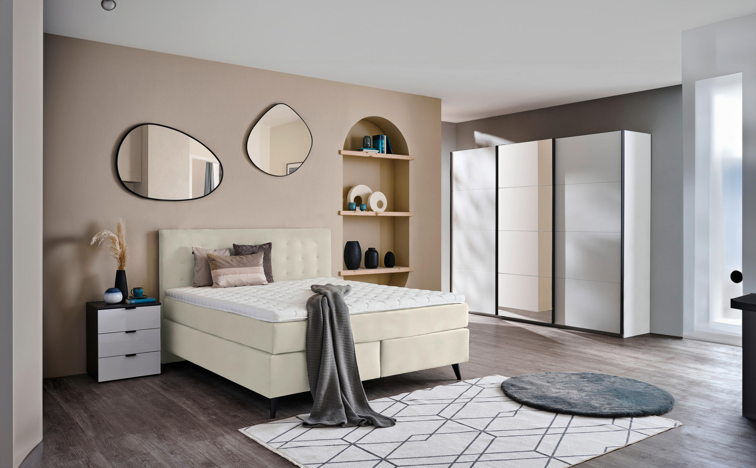 BOXSPRINGBETT 200/200 cm  in Hellgrau  - Hellgrau/Schwarz, Konventionell, Holz/Textil (200/200cm) - Voleo