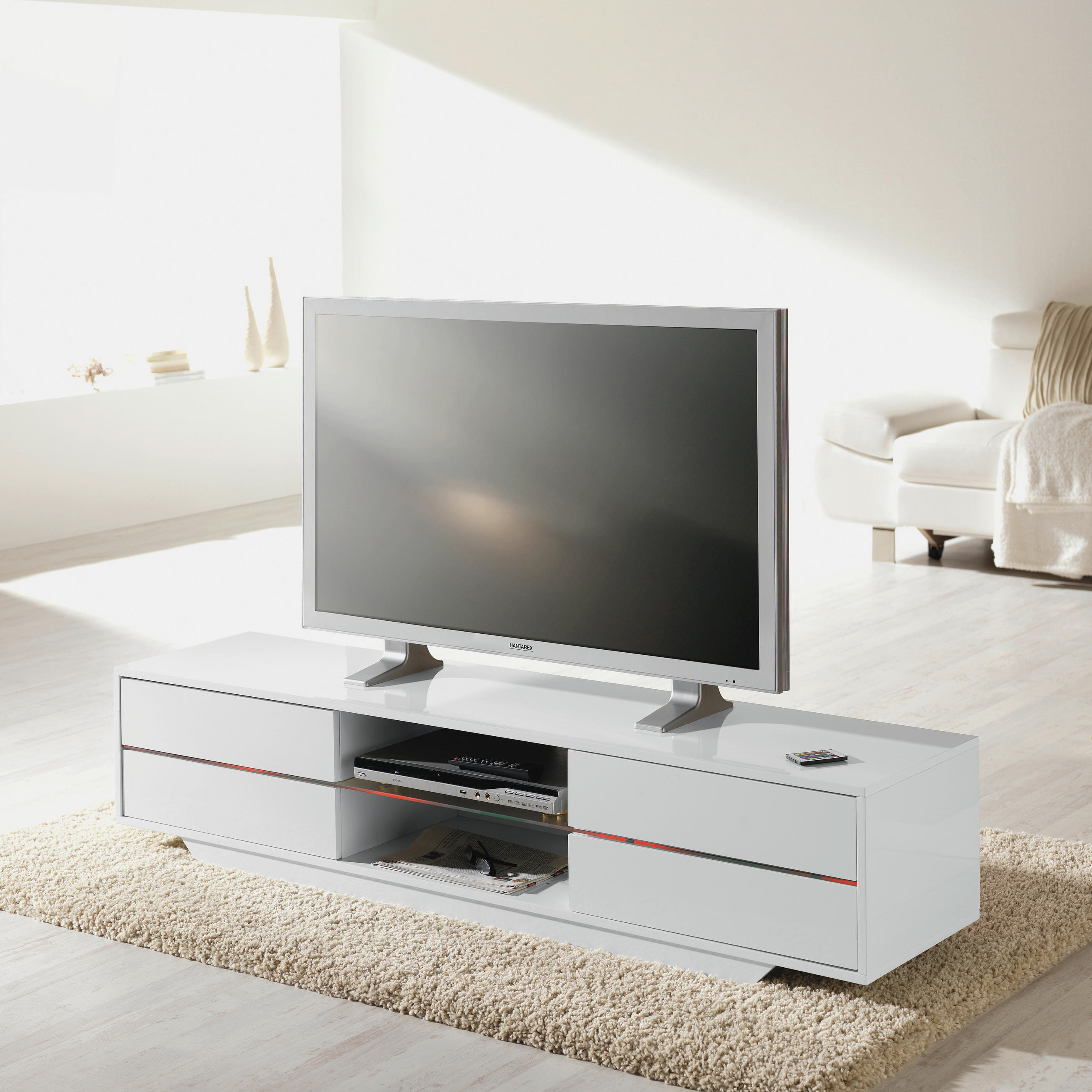 TV-ELEMENT - Weiß Hochglanz, Design, Glas/Holzwerkstoff (160/36/40cm)