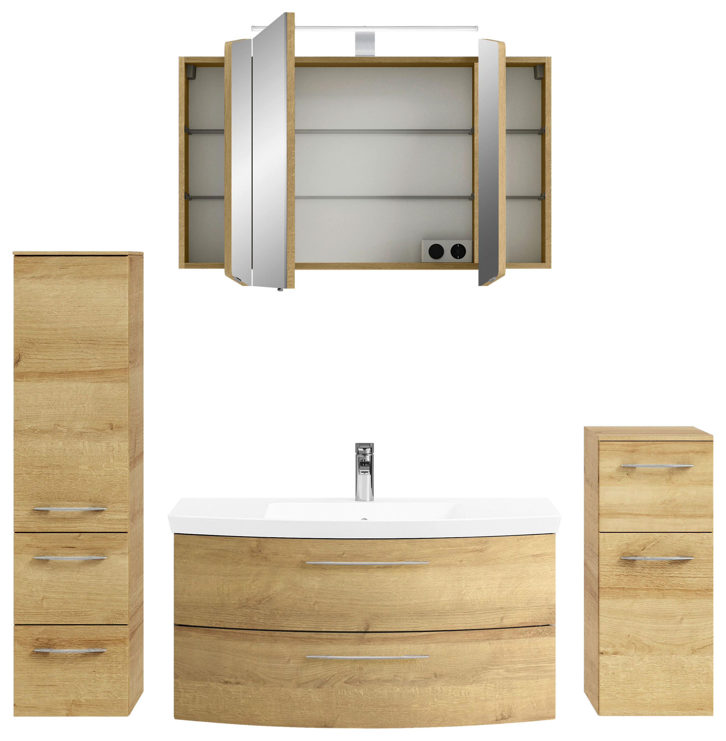 BADEZIMMER 5-teilig in 161 cm - Chromfarben/Eichefarben, KONVENTIONELL, Glas/Holzwerkstoff (161cm) - Pelipal