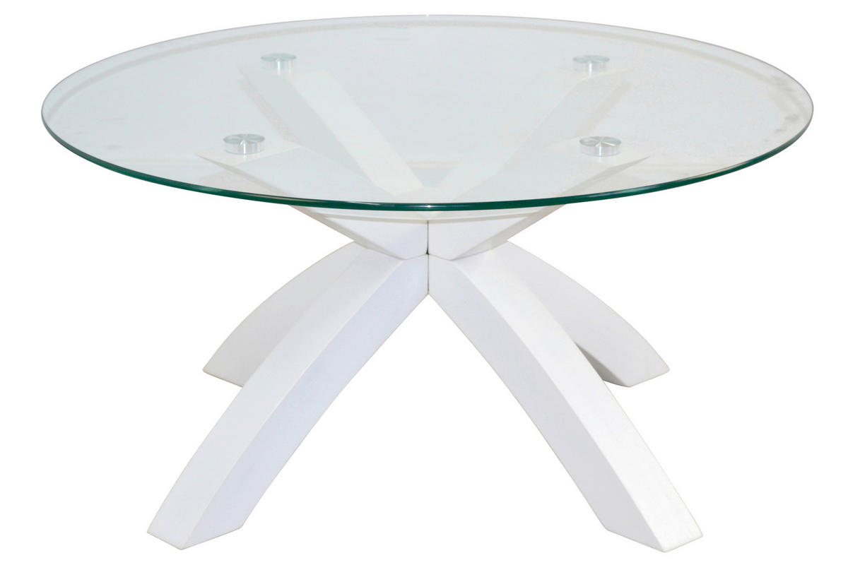 COUCHTISCH Eiche massiv ESG, Klarglas 80/80/40 cm rund Weiß  - Weiß, Design, Glas/Holz (80/80/40cm) - MID.YOU