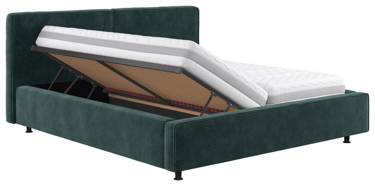 KÁRPITOZOTT ÁGY 180/200 cm  zöld  - fekete/zöld, Basics, faalapú anyag/textil (180/200cm) - Welnova