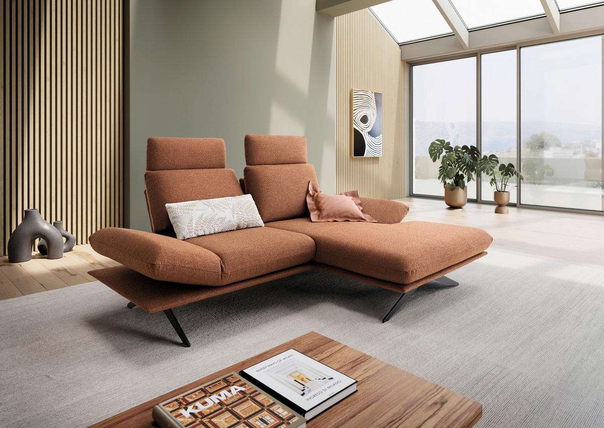 ECKSOFA Cognac Flachgewebe  - Cognac/Schwarz, Design, Textil/Metall (234/155cm) - Dieter Knoll