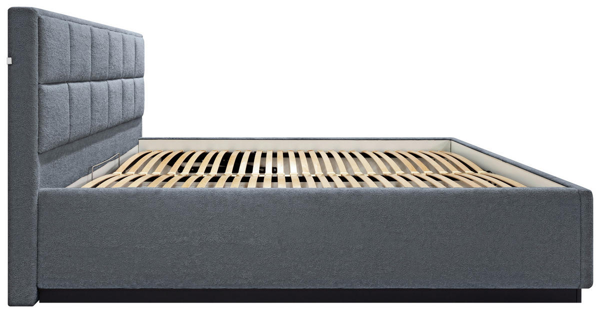 POLSTERBETT 140/200 cm,  in Dunkelgrau, gepolstertes Kopfteil, Beleuchtung, Lattenrost, Bettkasten,  - Dunkelgrau/Birkefarben, Design, Holz/Holzwerkstoff (140/200cm) - Chameo