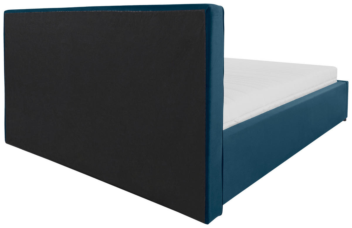 POLSTERBETT 180/200 cm  in Dunkelblau  - Chromfarben/Buchefarben, Modern, Holz/Textil (180/200cm) - MID.YOU