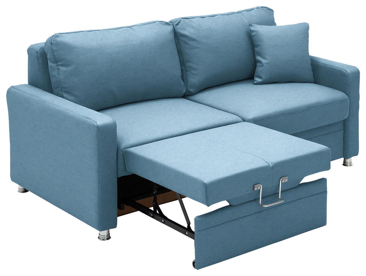 SCHLAFSOFA Chenille Blau  - Chromfarben/Blau, KONVENTIONELL, Textil/Metall (186/90/100cm) - Beldomo Style