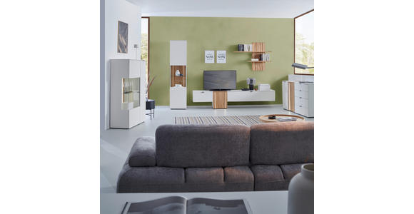 WOHNWAND  in Weiß, Eichefarben  310/203/42 cm  - Eichefarben/Anthrazit, Design, Glas/Holz (310/203/42cm) - Novel