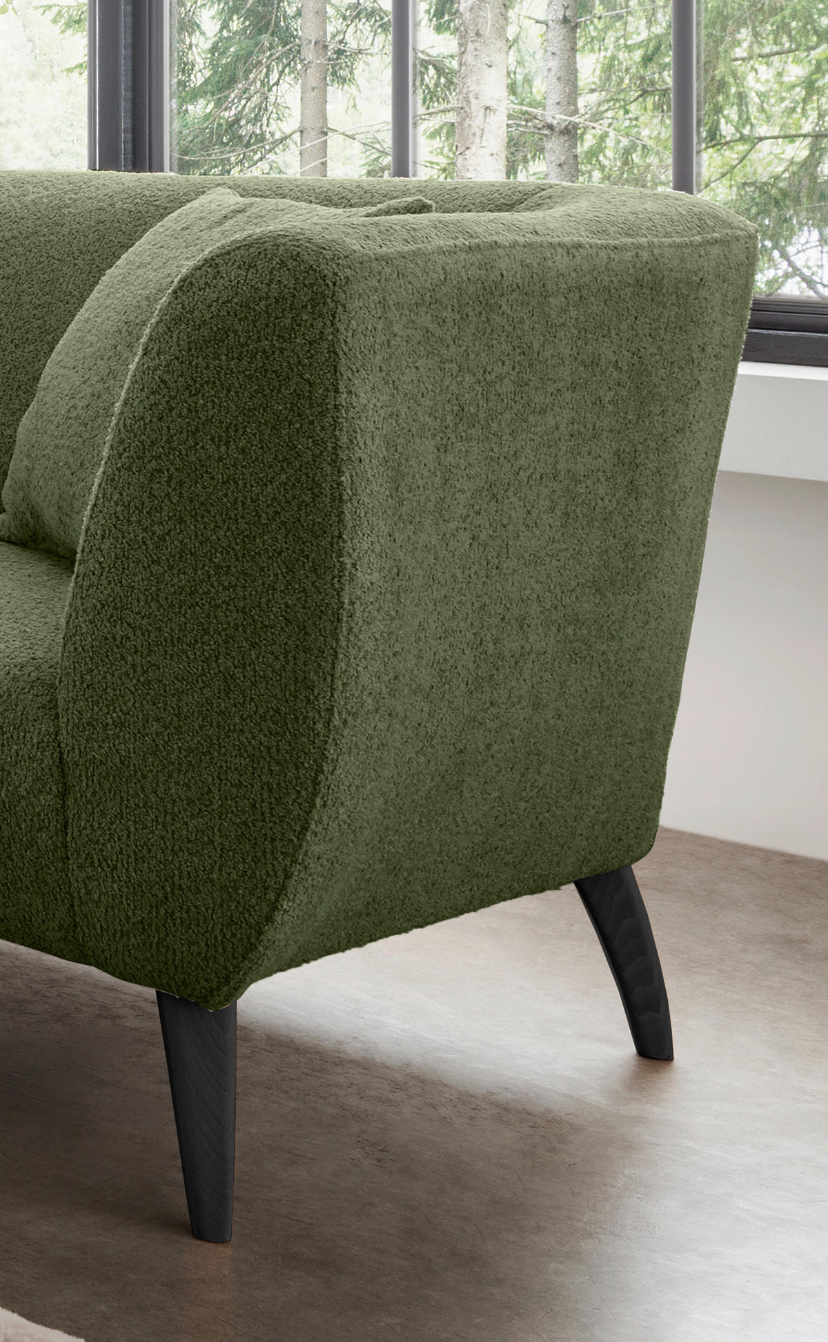 2-SITZER-SOFA Bouclé Grün  - Schwarz/Grün, MODERN, Holz/Textil (172/83/88cm) - MID.YOU