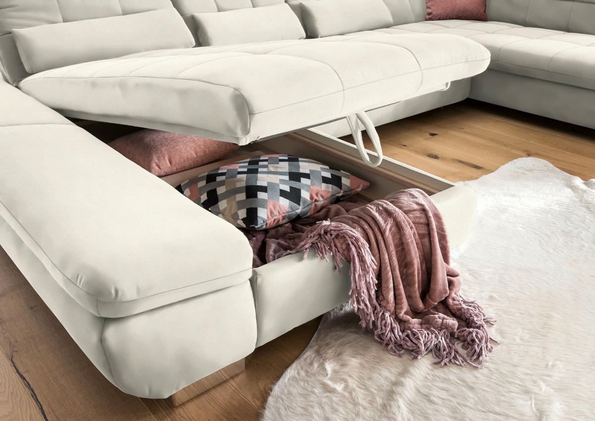 WOHNLANDSCHAFT in Mikrofaser Weiß  - Chromfarben/Weiß, Design, Kunststoff/Textil (204/350/211cm) - Xora