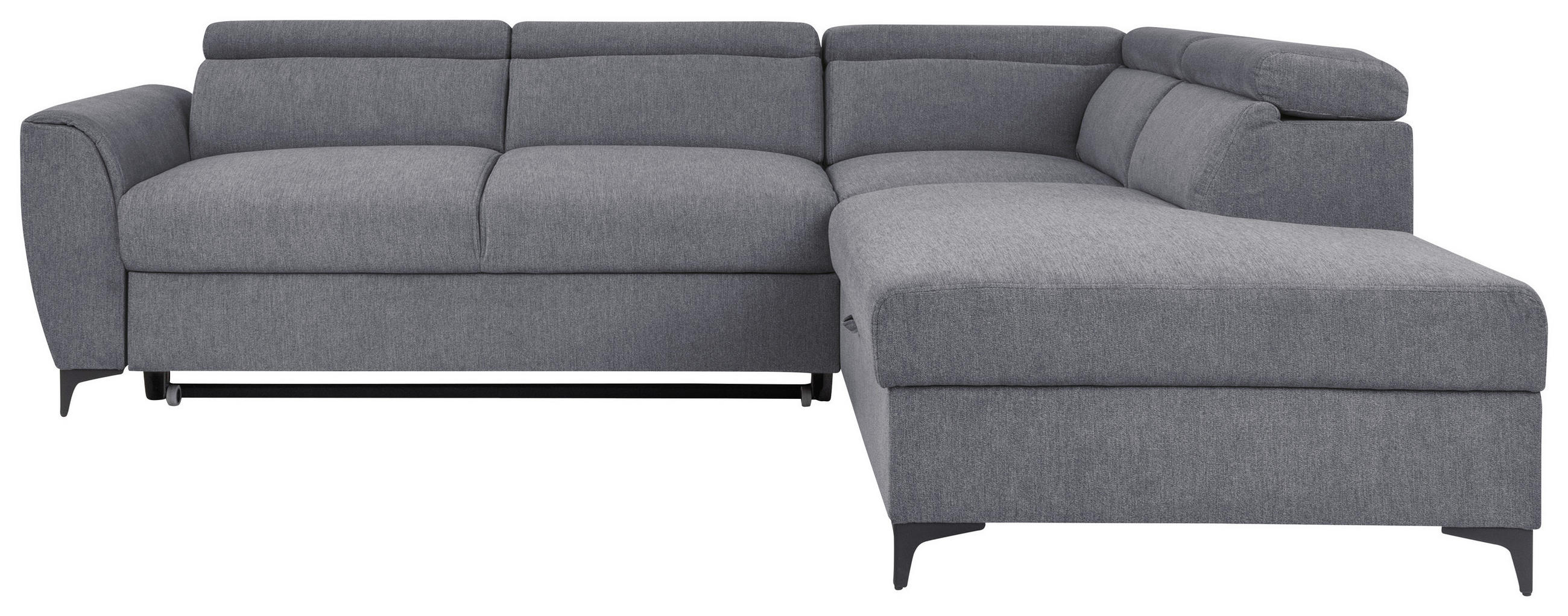 ECKSOFA Dunkelgrau Velours Bettkasten, Schlaffunktion, Rücken echt, Kopfteilverstellung, Liegefläche im Originalstoff  - Dunkelgrau/Schwarz, KONVENTIONELL, Textil/Metall (255/217cm) - Carryhome