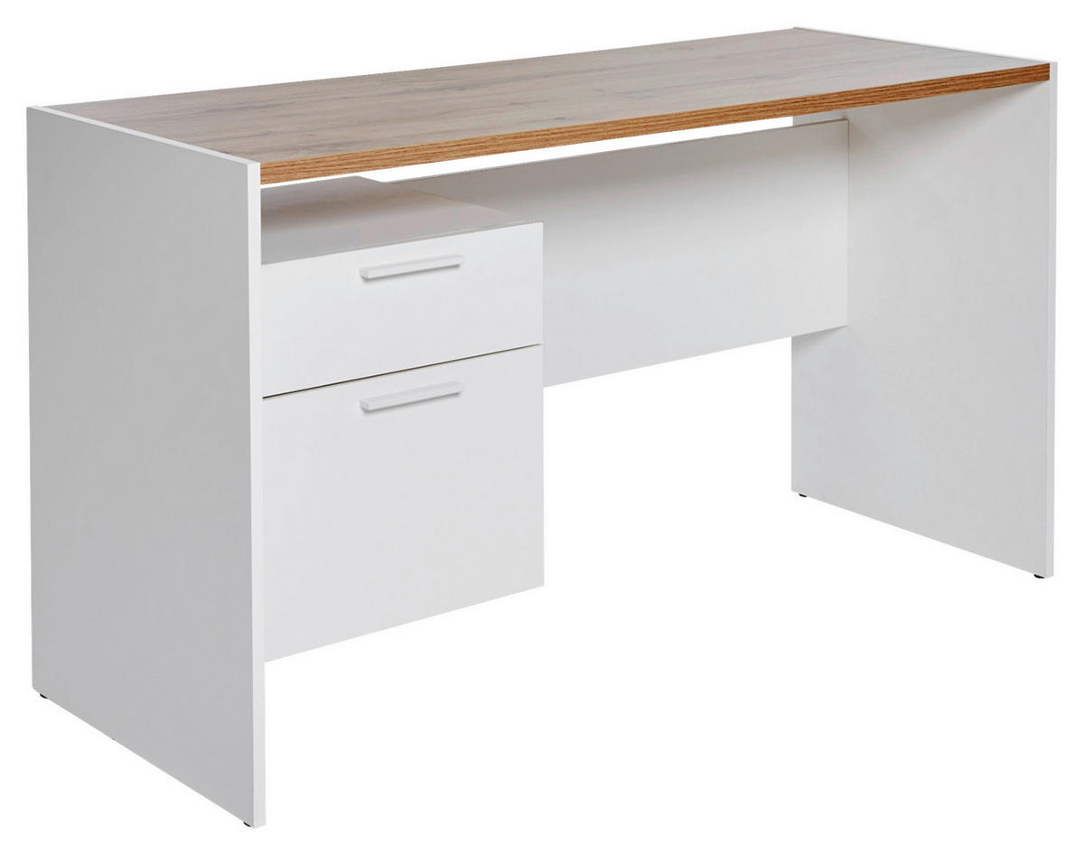SCHREIBTISCH 123/55/74,5 cm  in Weiss, Eichefarben  - Weiss/Eichefarben, Konventionell, Holzwerkstoff (123/55/74,5cm) - Livetastic