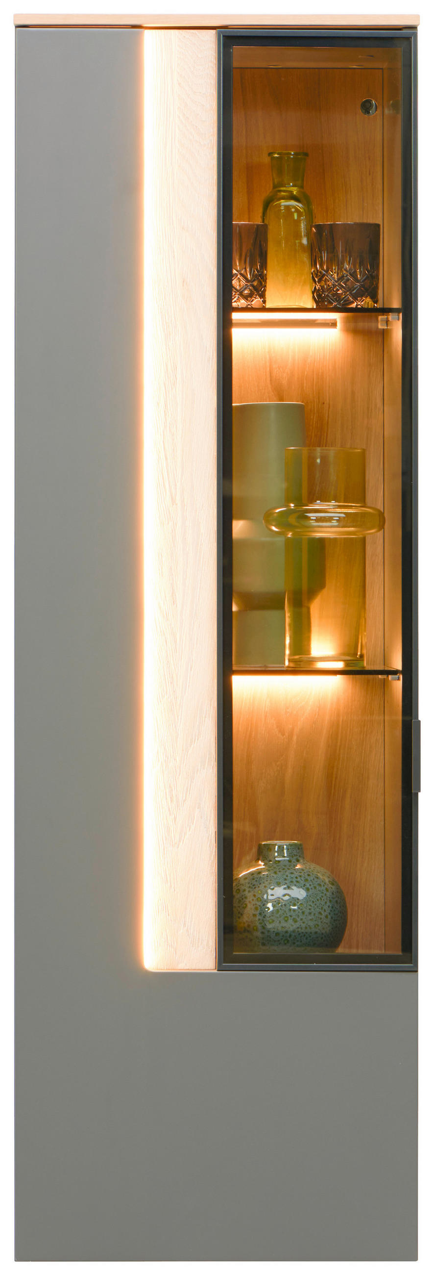 VISEČA VITRINA, furnirano barve hrasta, svetlo siva - barve hrasta/svetlo siva, Moderno, steklo/leseni material (45,6/139,4/36cm) - Dieter Knoll