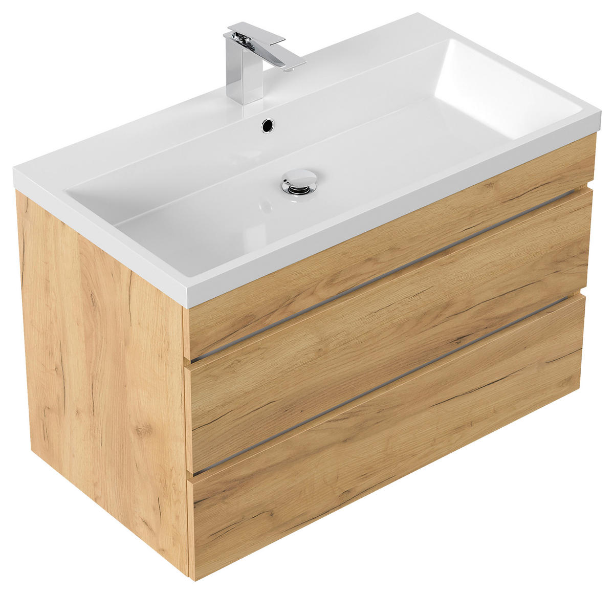 WASCHTISCHKOMBI 90 cm  - Eichefarben/Weiß, Basics, Holzwerkstoff/Stein (90cm) - MID.YOU