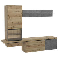 WOHNWAND  in Graphitfarben, Eichefarben  256/203/43 cm  - Eichefarben/Graphitfarben, Design, Glas/Holz (256/203/43cm) - Voglauer