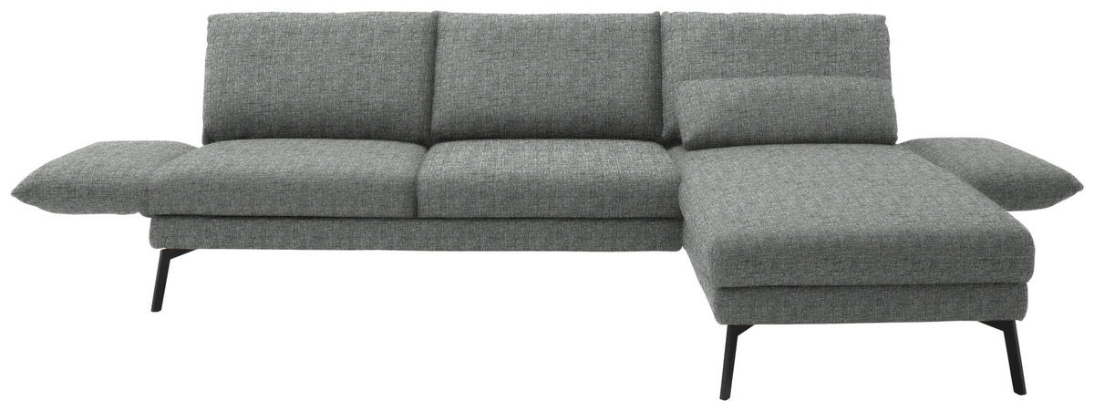 ECKSOFA in Flachgewebe Hellgrau  277/175 cm  - Hellgrau/Schwarz, Design, Textil/Metall (277/175cm) - Schöner Wohnen