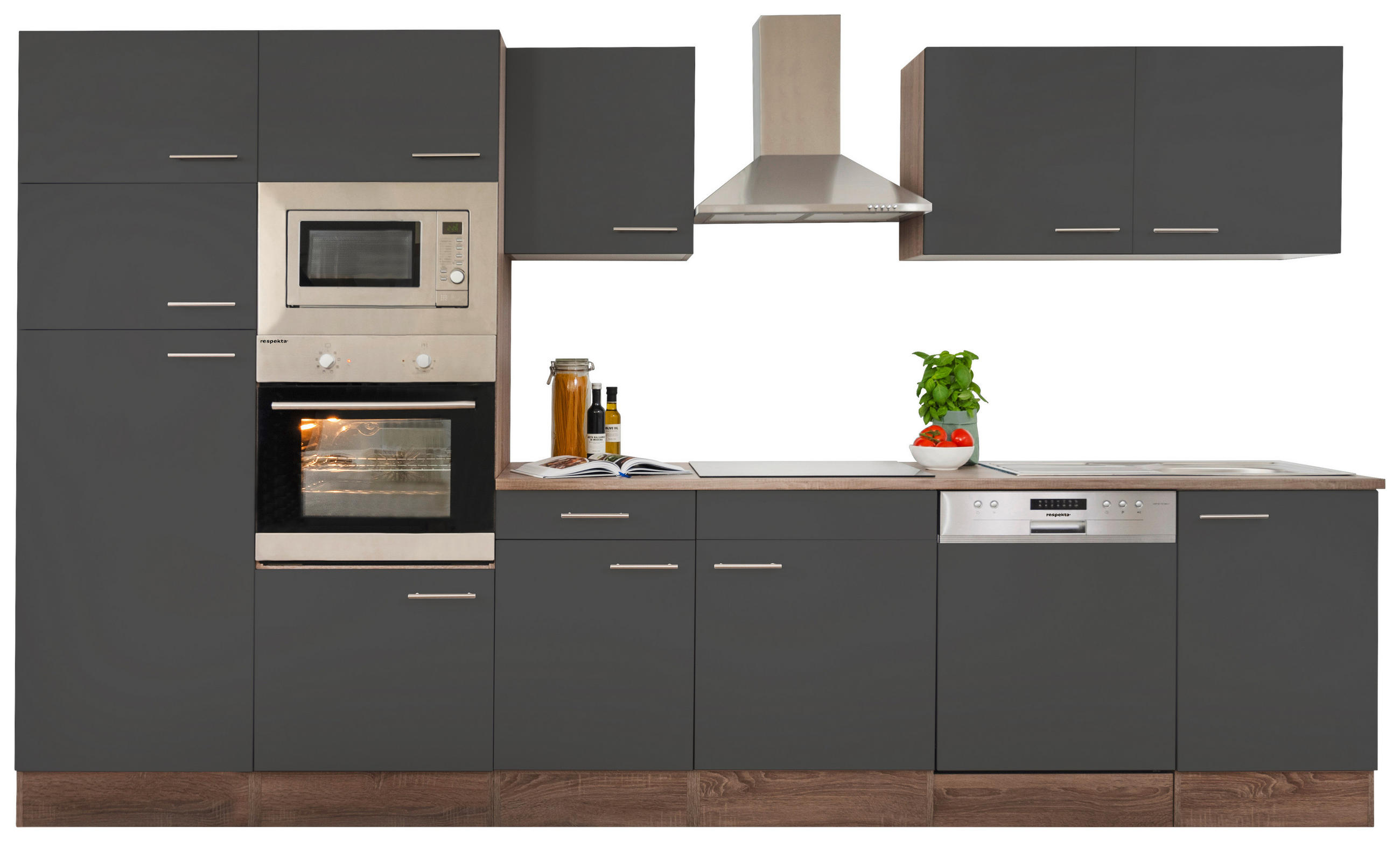 KÜCHENLEERBLOCK 340 cm   in Grau  - Edelstahlfarben/Eichefarben, Basics, Holzwerkstoff/Metall (340cm) - Respekta