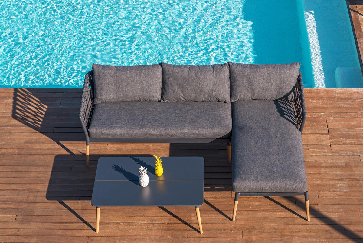 LOUNGESOFA  - Grau/Teakfarben, Design, Holz/Textil (242/164,5cm) - Ambia Garden