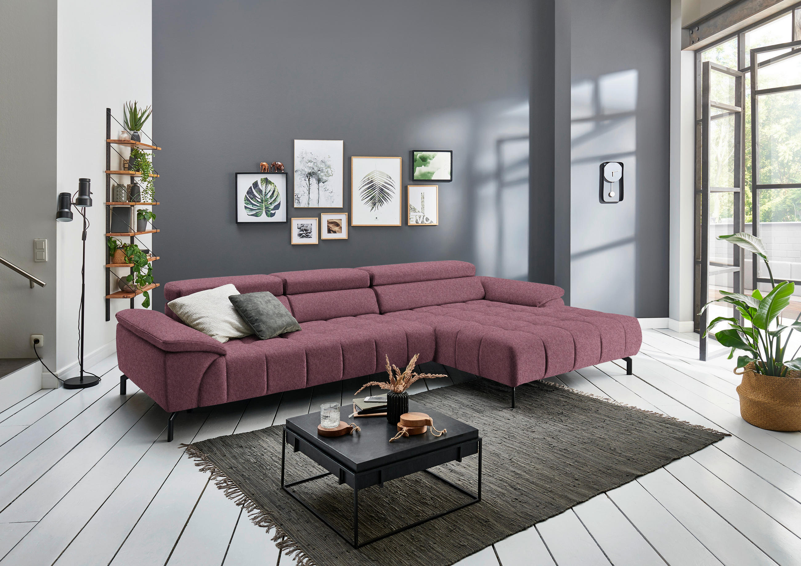ECKSOFA in Webstoff Rot  - Rot/Schwarz, Design, Textil/Metall (329/190cm) - Beldomo Style